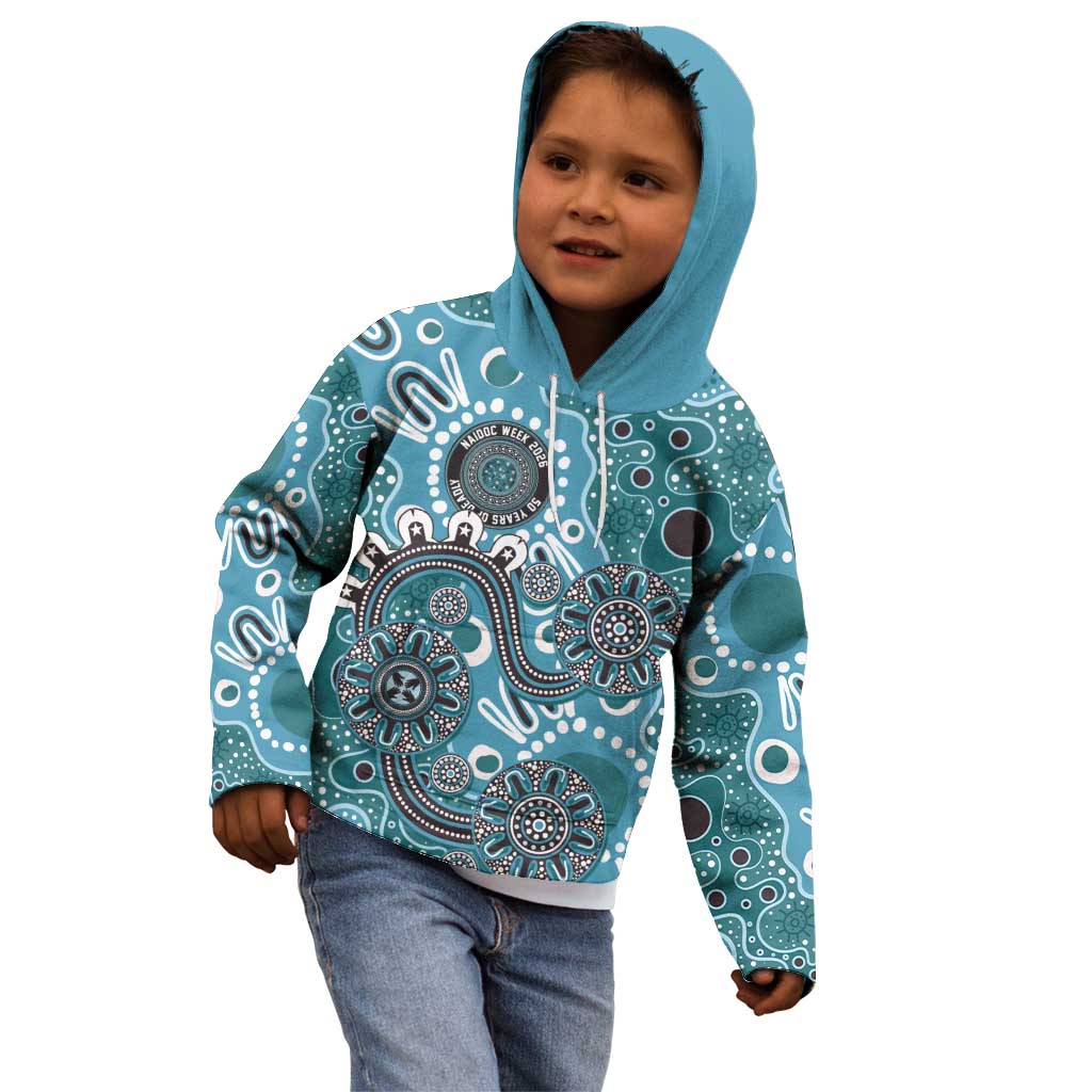 Personalised NAIDOC Week 50 Years Deadly Always Kid Hoodie Teal Aboriginal Artwork Dot Painting