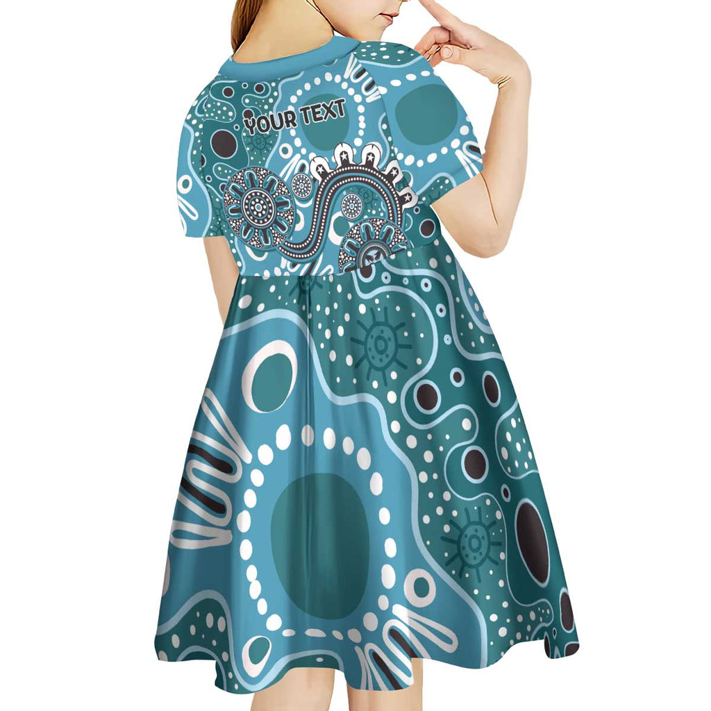 Personalised NAIDOC Week 50 Years Deadly Always Kid Short Sleeve Dress Teal Aboriginal Artwork Dot Painting