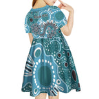 Personalised NAIDOC Week 50 Years Deadly Always Kid Short Sleeve Dress Teal Aboriginal Artwork Dot Painting