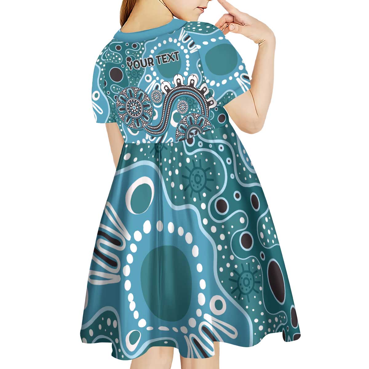 Personalised NAIDOC Week 50 Years Deadly Always Kid Short Sleeve Dress Teal Aboriginal Artwork Dot Painting