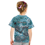 Personalised NAIDOC Week 50 Years Deadly Always Kid T Shirt Teal Aboriginal Artwork Dot Painting