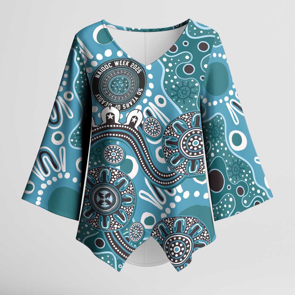 Personalised NAIDOC Week 50 Years Deadly Always Kimono Sleeve Blouse Teal Aboriginal Artwork Dot Painting