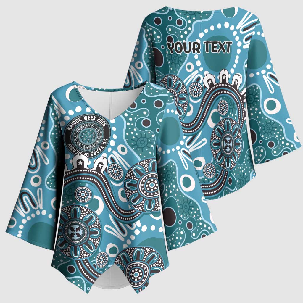 Personalised NAIDOC Week 50 Years Deadly Always Kimono Sleeve Blouse Teal Aboriginal Artwork Dot Painting