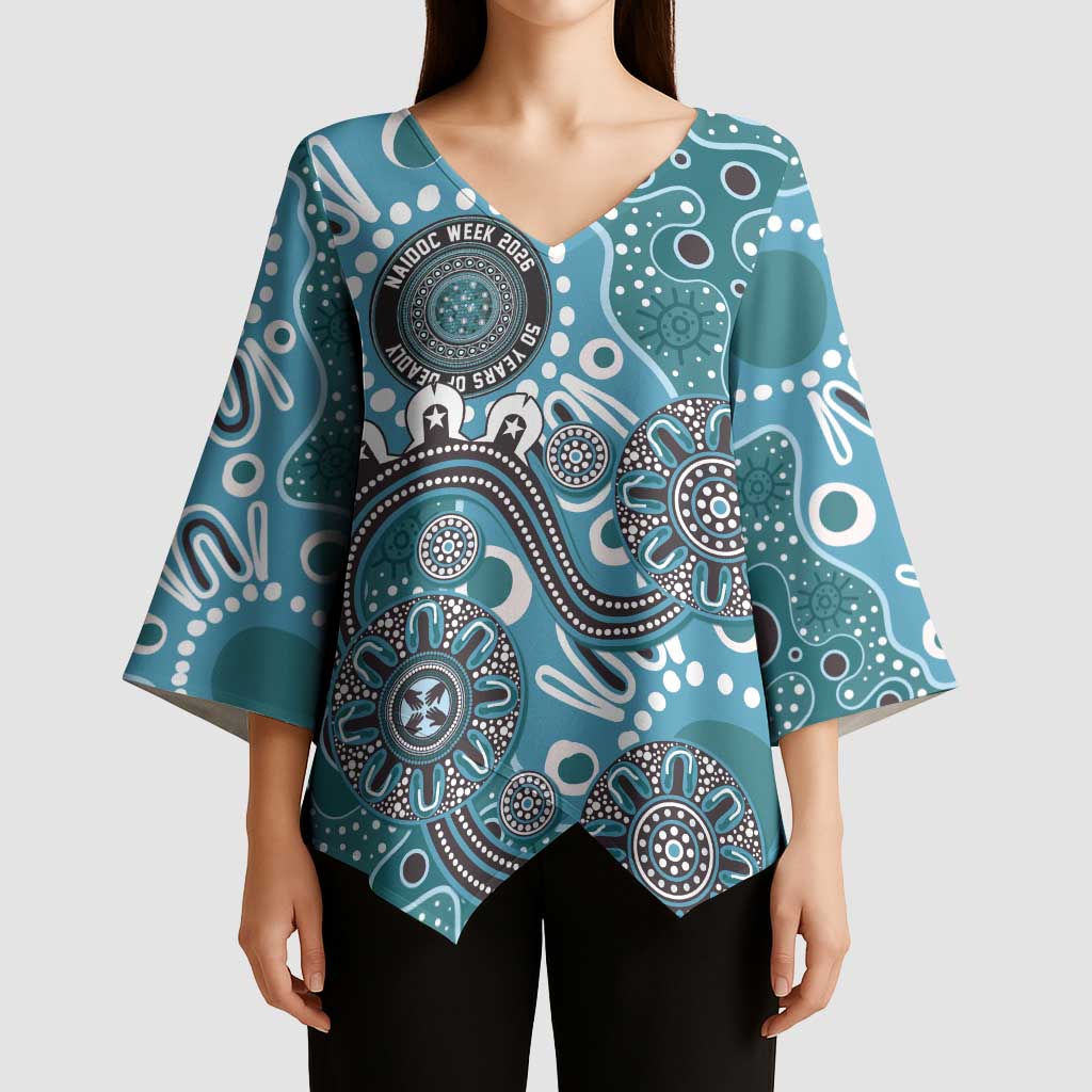 Personalised NAIDOC Week 50 Years Deadly Always Kimono Sleeve Blouse Teal Aboriginal Artwork Dot Painting