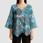 Personalised NAIDOC Week 50 Years Deadly Always Kimono Sleeve Blouse Teal Aboriginal Artwork Dot Painting