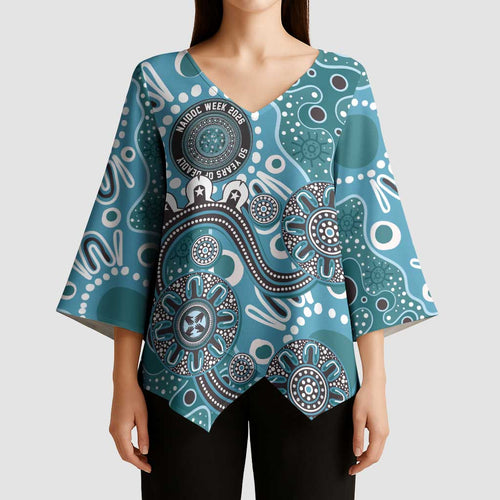 Personalised NAIDOC Week 50 Years Deadly Always Kimono Sleeve Blouse Teal Aboriginal Artwork Dot Painting