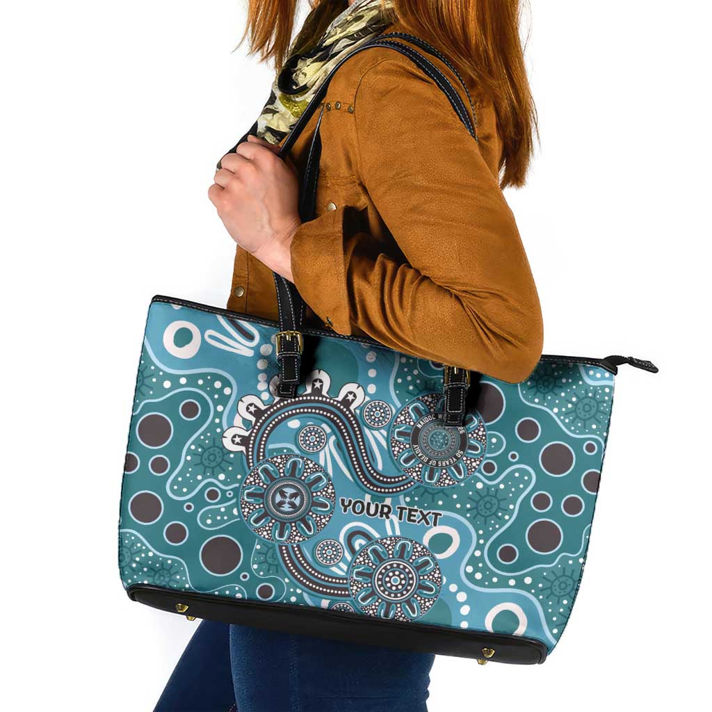 Personalised NAIDOC Week 50 Years Deadly Always Leather Tote Bag Teal Aboriginal Artwork Dot Painting