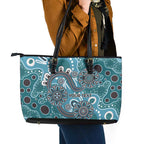 Personalised NAIDOC Week 50 Years Deadly Always Leather Tote Bag Teal Aboriginal Artwork Dot Painting