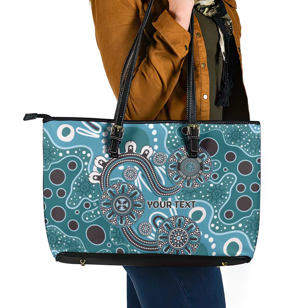 Personalised NAIDOC Week 50 Years Deadly Always Leather Tote Bag Teal Aboriginal Artwork Dot Painting