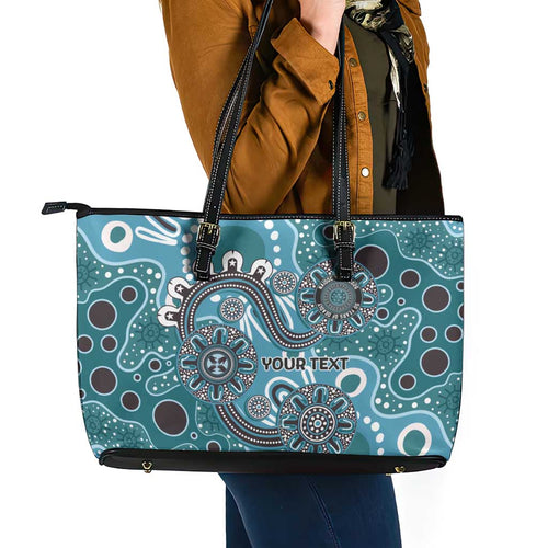 Personalised NAIDOC Week 50 Years Deadly Always Leather Tote Bag Teal Aboriginal Artwork Dot Painting