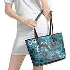 Personalised NAIDOC Week 50 Years Deadly Always Leather Tote Bag Teal Aboriginal Artwork Dot Painting