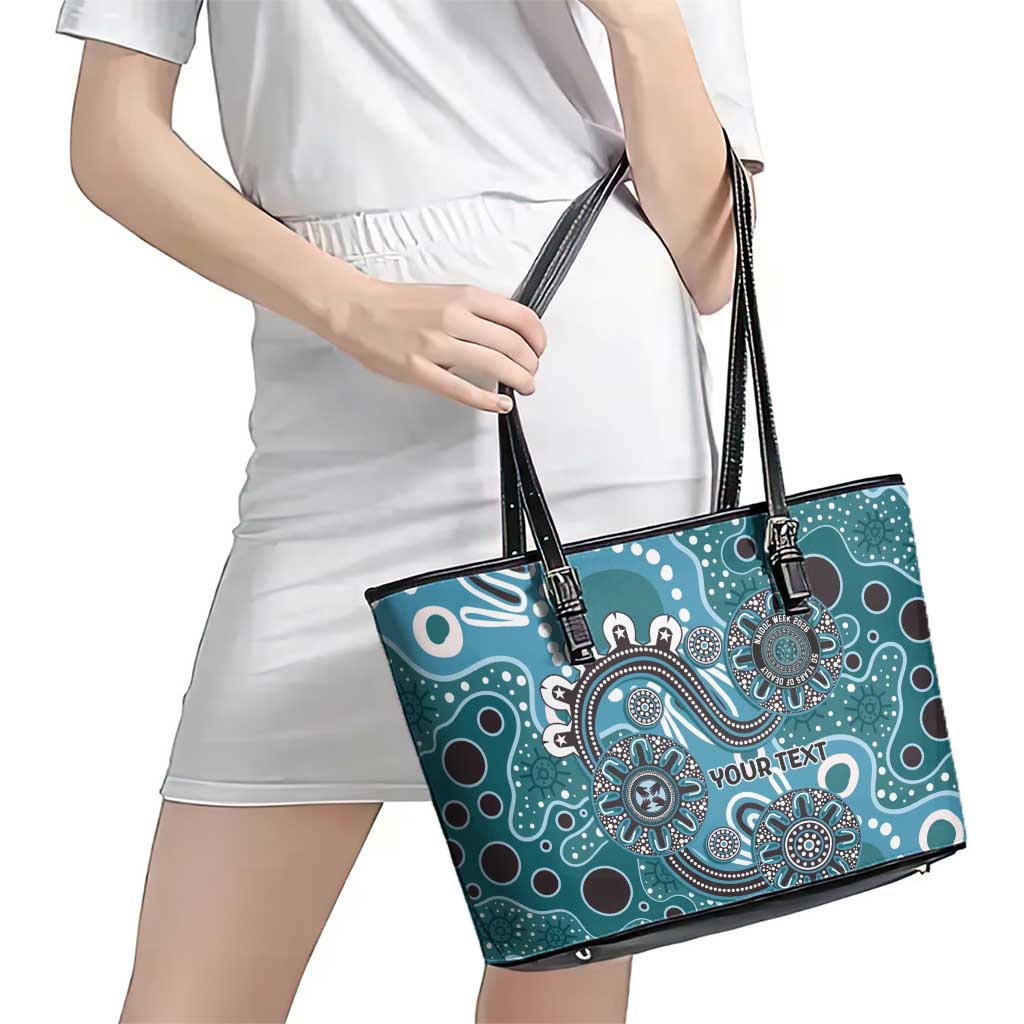 Personalised NAIDOC Week 50 Years Deadly Always Leather Tote Bag Teal Aboriginal Artwork Dot Painting