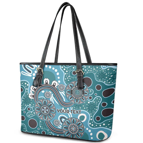 Personalised NAIDOC Week 50 Years Deadly Always Leather Tote Bag Teal Aboriginal Artwork Dot Painting