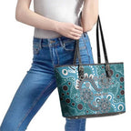 Personalised NAIDOC Week 50 Years Deadly Always Leather Tote Bag Teal Aboriginal Artwork Dot Painting