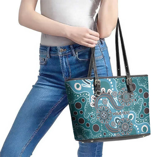 Personalised NAIDOC Week 50 Years Deadly Always Leather Tote Bag Teal Aboriginal Artwork Dot Painting