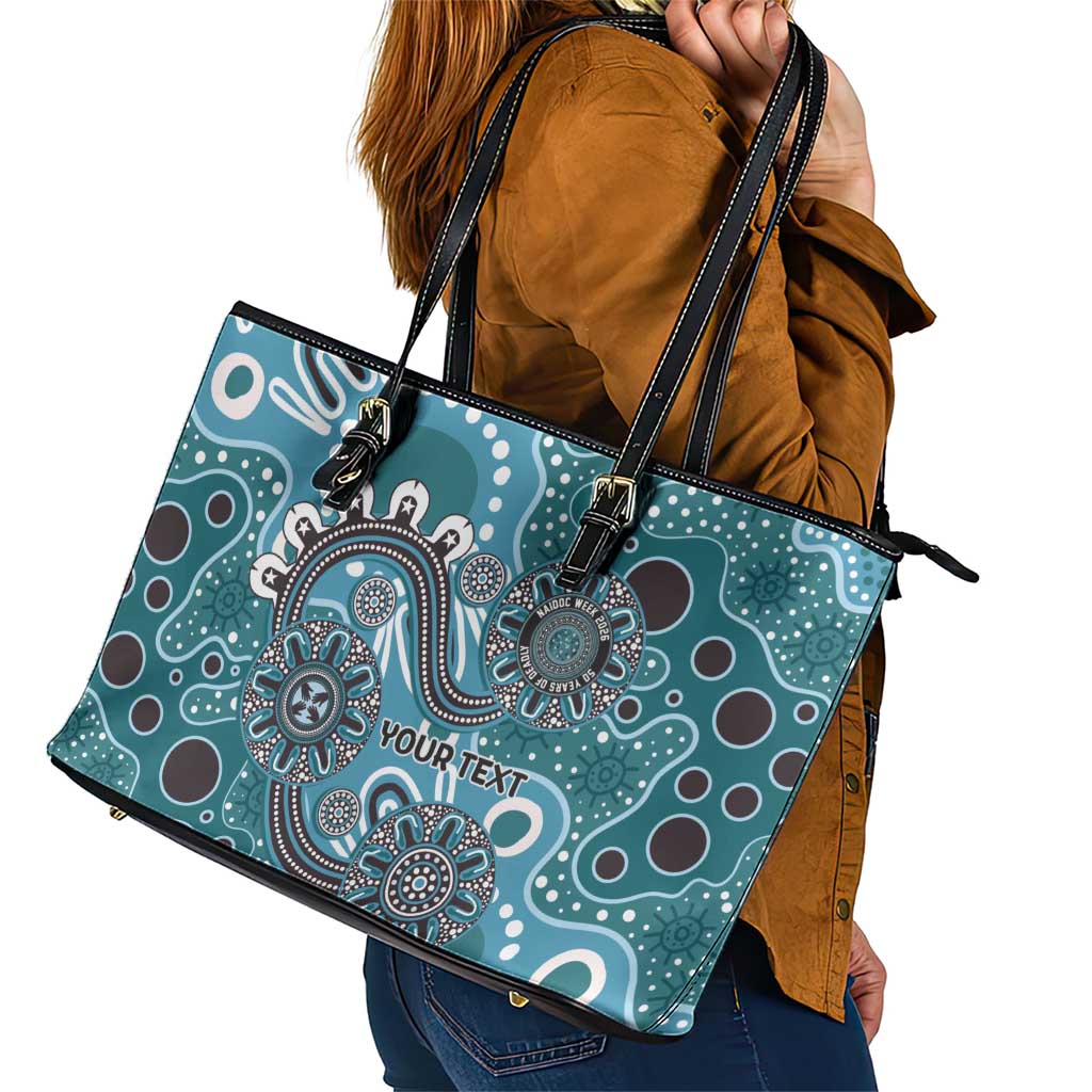 Personalised NAIDOC Week 50 Years Deadly Always Leather Tote Bag Teal Aboriginal Artwork Dot Painting