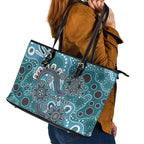 Personalised NAIDOC Week 50 Years Deadly Always Leather Tote Bag Teal Aboriginal Artwork Dot Painting