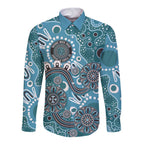 Personalised NAIDOC Week 50 Years Deadly Always Long Sleeve Button Shirt Teal Aboriginal Artwork Dot Painting