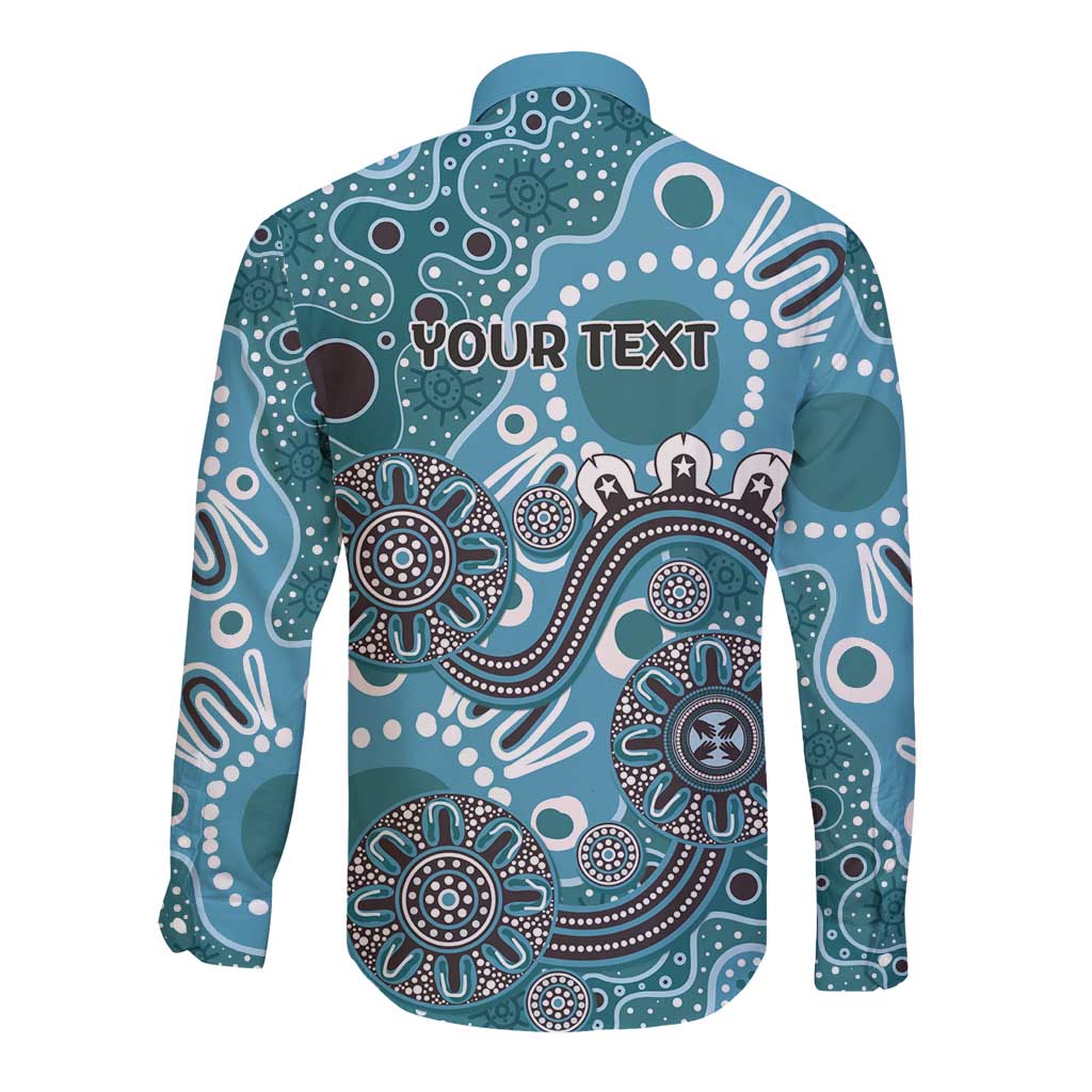 Personalised NAIDOC Week 50 Years Deadly Always Long Sleeve Button Shirt Teal Aboriginal Artwork Dot Painting