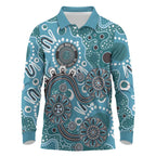 Personalised NAIDOC Week 50 Years Deadly Always Long Sleeve Polo Shirt Teal Aboriginal Artwork Dot Painting