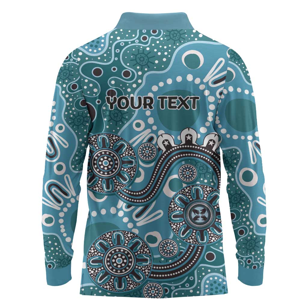 Personalised NAIDOC Week 50 Years Deadly Always Long Sleeve Polo Shirt Teal Aboriginal Artwork Dot Painting
