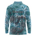 Personalised NAIDOC Week 50 Years Deadly Always Long Sleeve Polo Shirt Teal Aboriginal Artwork Dot Painting
