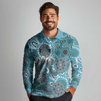 Personalised NAIDOC Week 50 Years Deadly Always Long Sleeve Polo Shirt Teal Aboriginal Artwork Dot Painting
