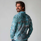 Personalised NAIDOC Week 50 Years Deadly Always Long Sleeve Polo Shirt Teal Aboriginal Artwork Dot Painting