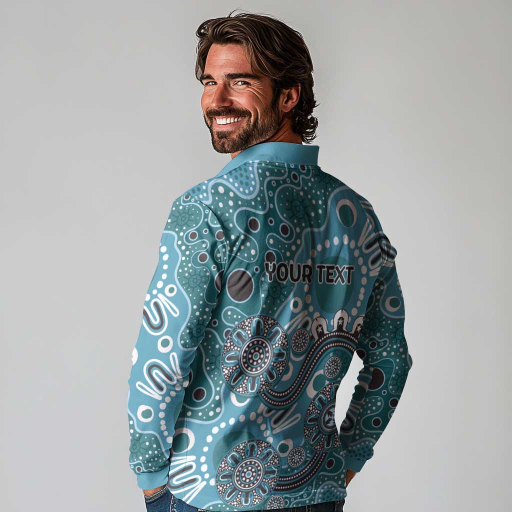 Personalised NAIDOC Week 50 Years Deadly Always Long Sleeve Polo Shirt Teal Aboriginal Artwork Dot Painting