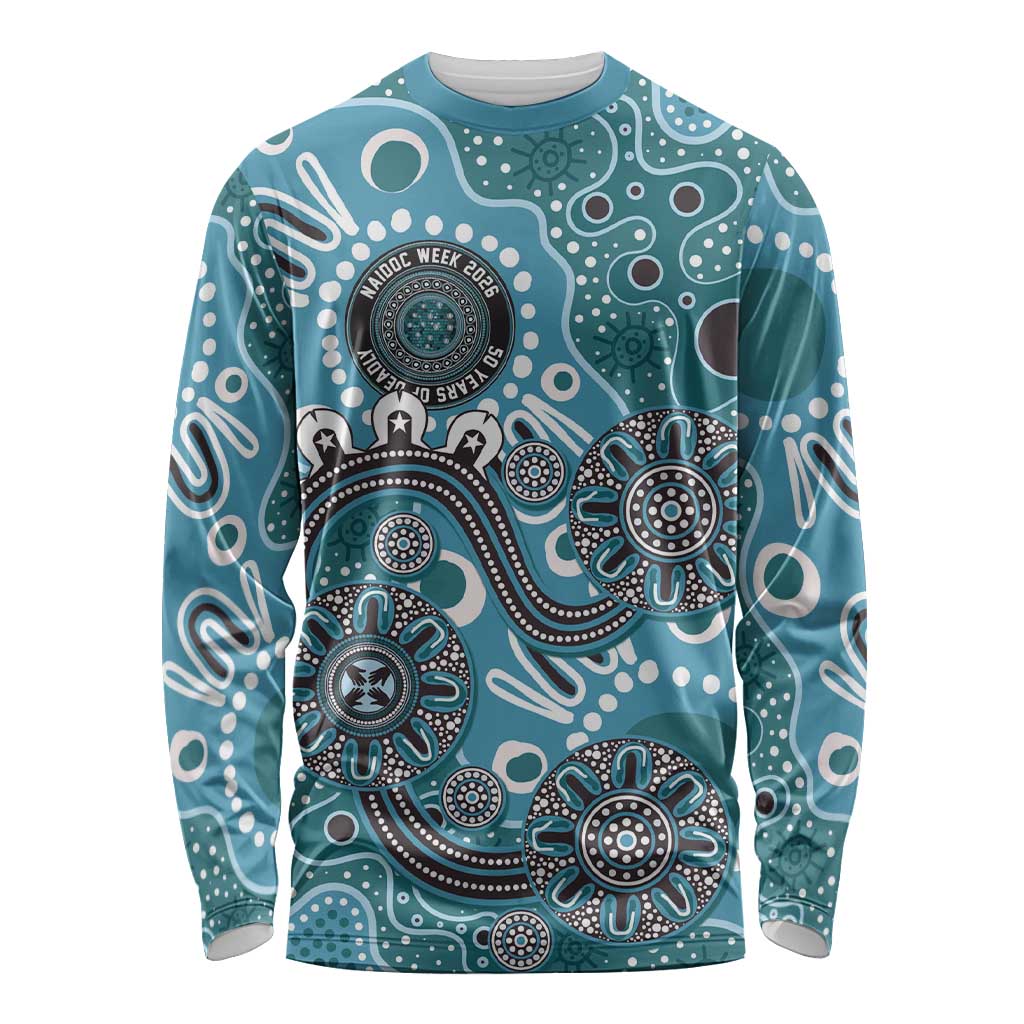 Personalised NAIDOC Week 50 Years Deadly Always Long Sleeve Shirt Teal Aboriginal Artwork Dot Painting