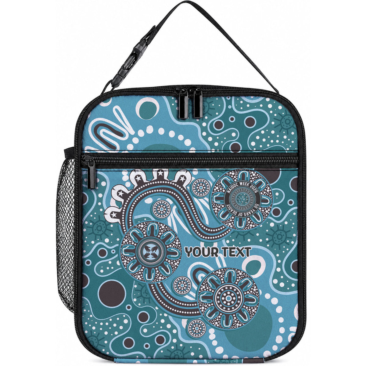 Personalised NAIDOC Week 50 Years Deadly Always Lunch Bag Teal Aboriginal Artwork Dot Painting