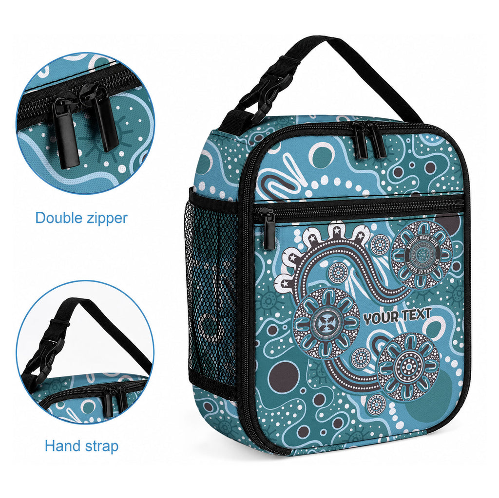Personalised NAIDOC Week 50 Years Deadly Always Lunch Bag Teal Aboriginal Artwork Dot Painting