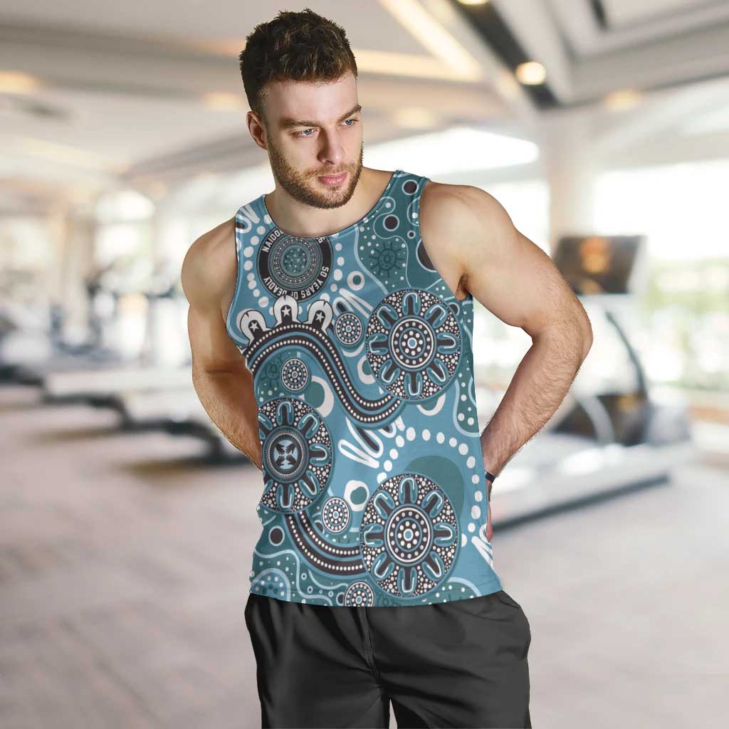 Personalised NAIDOC Week 50 Years Deadly Always Men Tank Top Teal Aboriginal Artwork Dot Painting