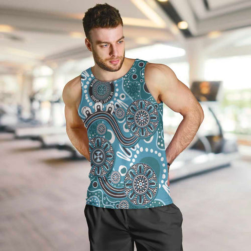 Personalised NAIDOC Week 50 Years Deadly Always Men Tank Top Teal Aboriginal Artwork Dot Painting
