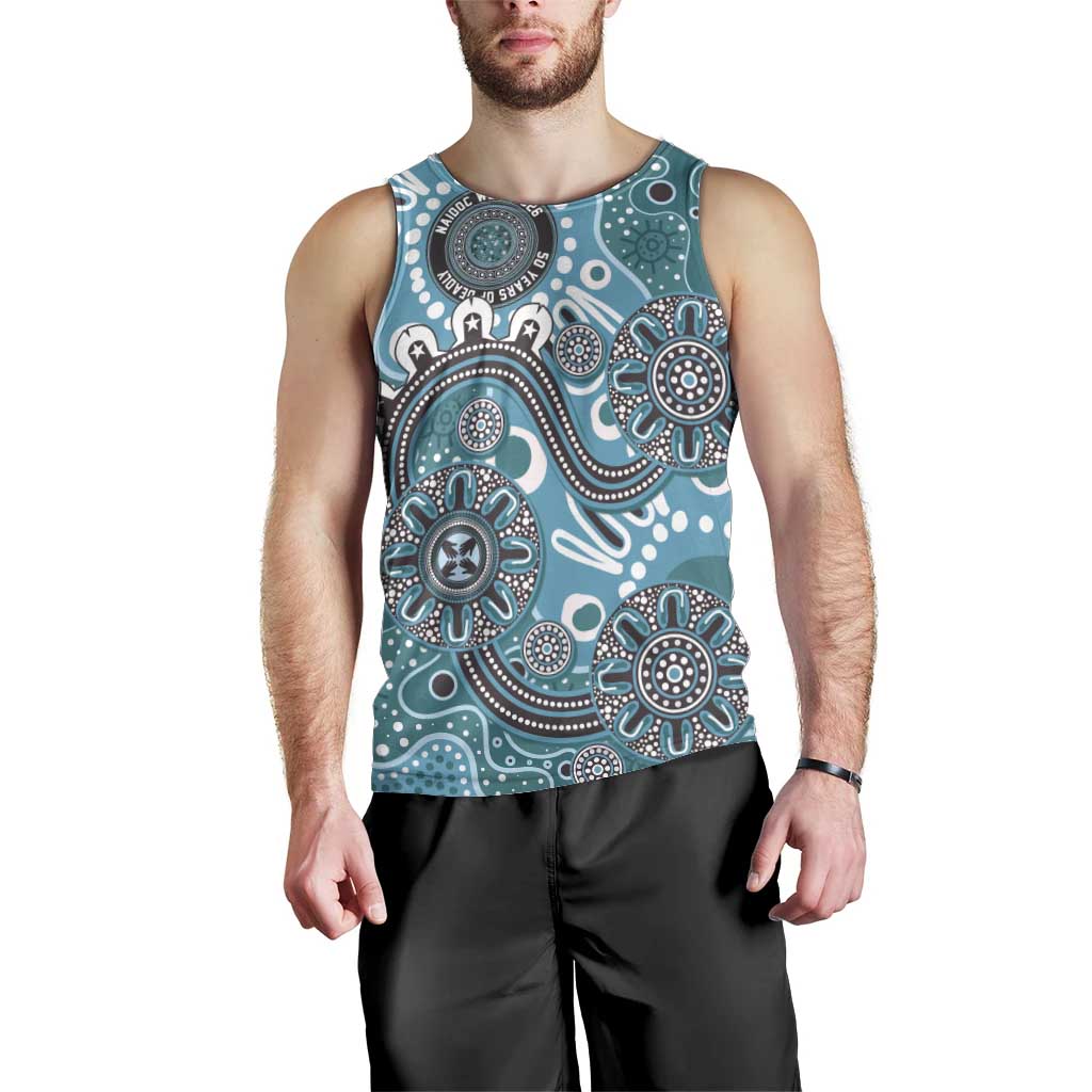 Personalised NAIDOC Week 50 Years Deadly Always Men Tank Top Teal Aboriginal Artwork Dot Painting
