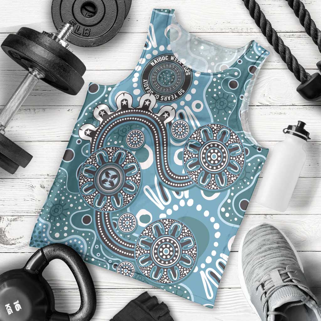 Personalised NAIDOC Week 50 Years Deadly Always Men Tank Top Teal Aboriginal Artwork Dot Painting