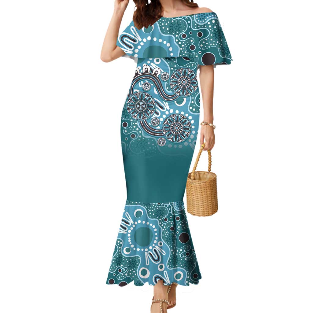 Personalised NAIDOC Week 50 Years Deadly Always Mermaid Dress Teal Aboriginal Artwork Dot Painting