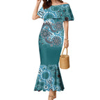 Personalised NAIDOC Week 50 Years Deadly Always Mermaid Dress Teal Aboriginal Artwork Dot Painting