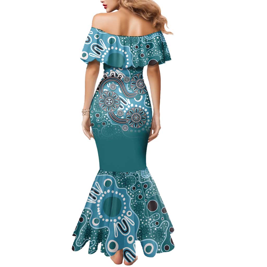 Personalised NAIDOC Week 50 Years Deadly Always Mermaid Dress Teal Aboriginal Artwork Dot Painting