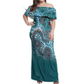 Personalised NAIDOC Week 50 Years Deadly Always Off Shoulder Maxi Dress Teal Aboriginal Artwork Dot Painting