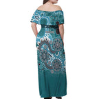 Personalised NAIDOC Week 50 Years Deadly Always Off Shoulder Maxi Dress Teal Aboriginal Artwork Dot Painting