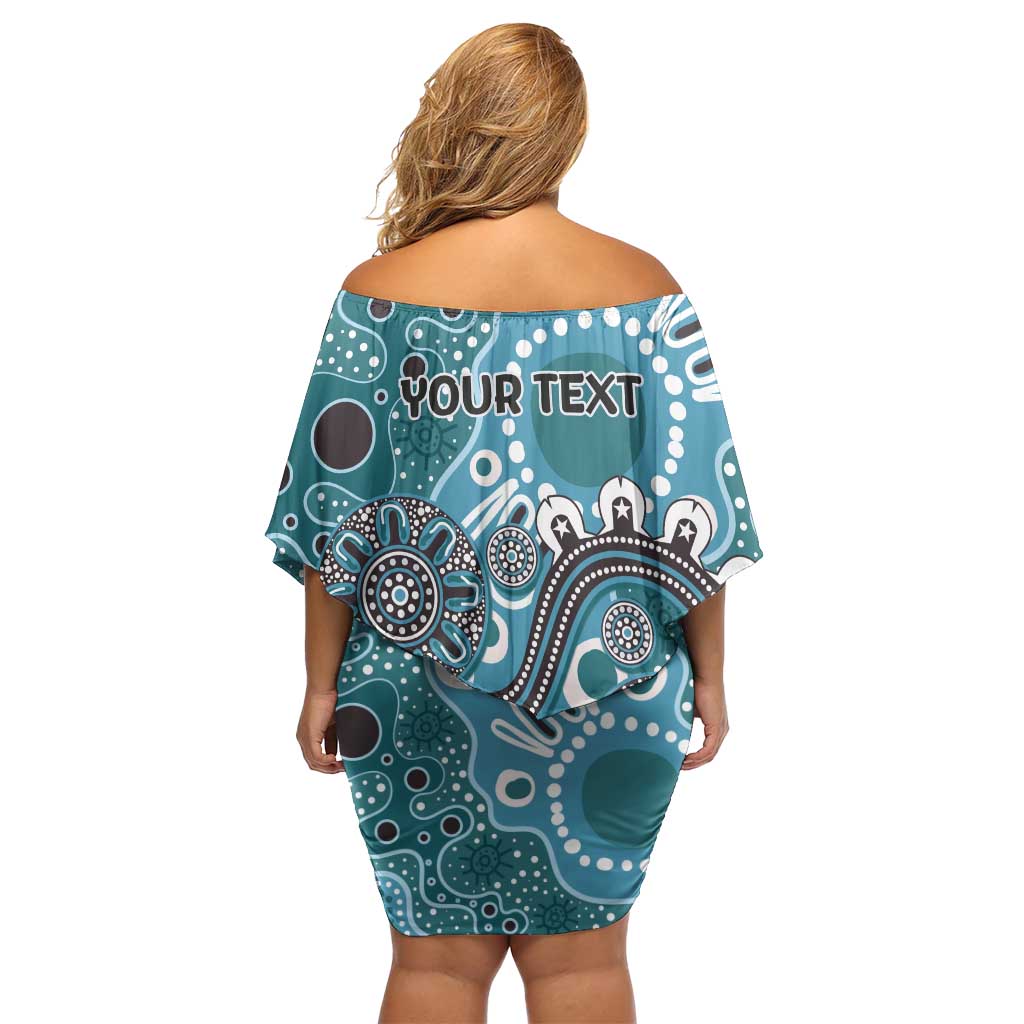 Personalised NAIDOC Week 50 Years Deadly Always Off Shoulder Short Dress Teal Aboriginal Artwork Dot Painting