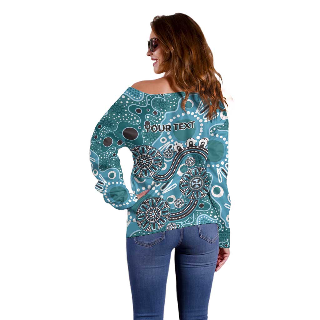Personalised NAIDOC Week 50 Years Deadly Always Off Shoulder Sweater Teal Aboriginal Artwork Dot Painting