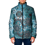 Personalised NAIDOC Week 50 Years Deadly Always Padded Jacket Teal Aboriginal Artwork Dot Painting