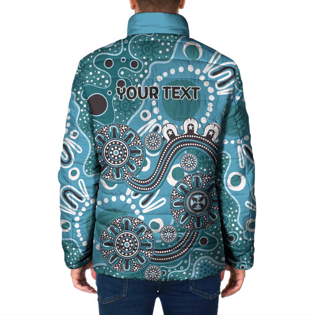 Personalised NAIDOC Week 50 Years Deadly Always Padded Jacket Teal Aboriginal Artwork Dot Painting