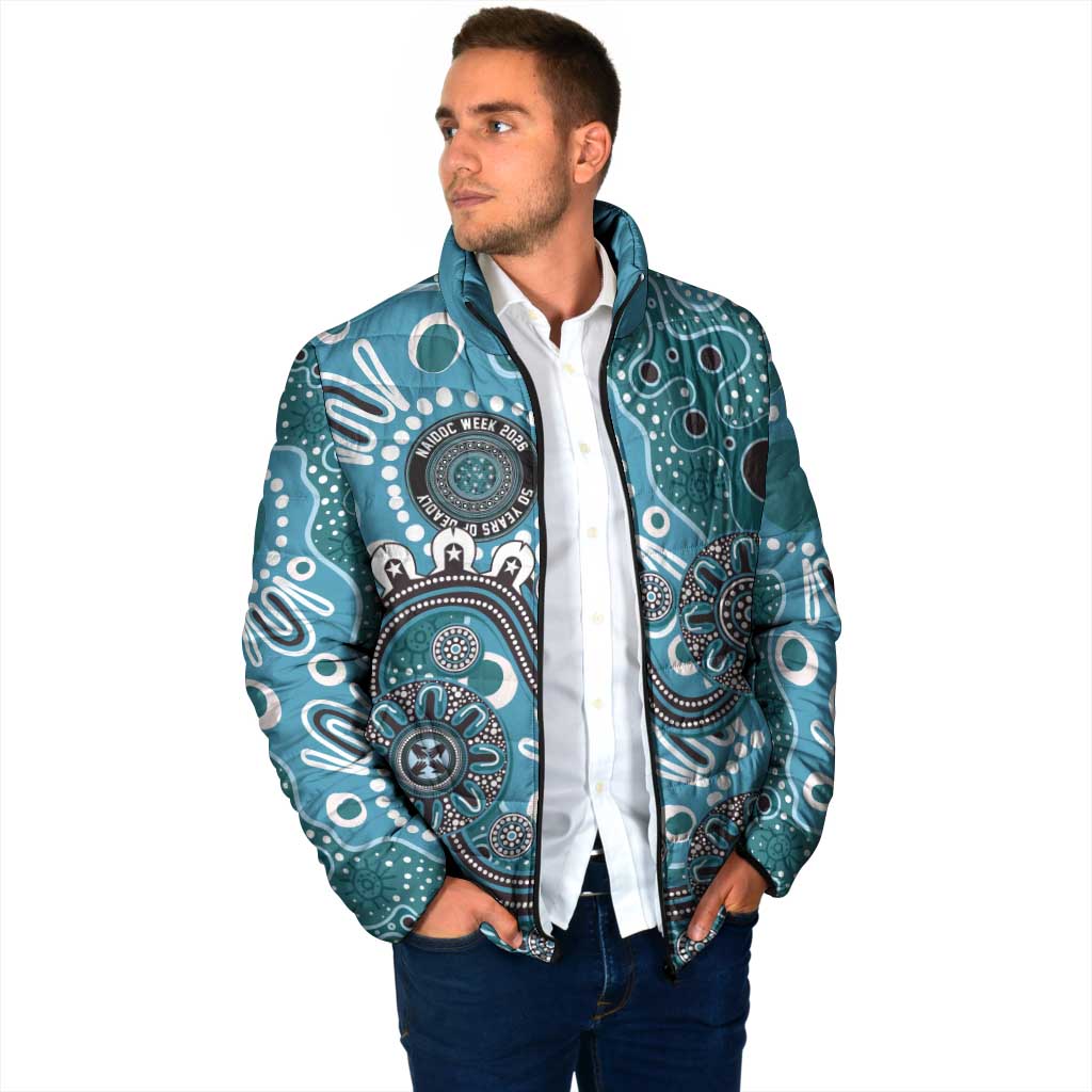 Personalised NAIDOC Week 50 Years Deadly Always Padded Jacket Teal Aboriginal Artwork Dot Painting