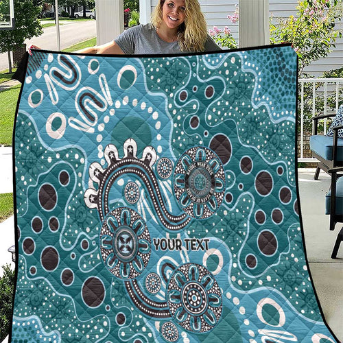 Personalised NAIDOC Week 50 Years Deadly Always Quilt Teal Aboriginal Artwork Dot Painting