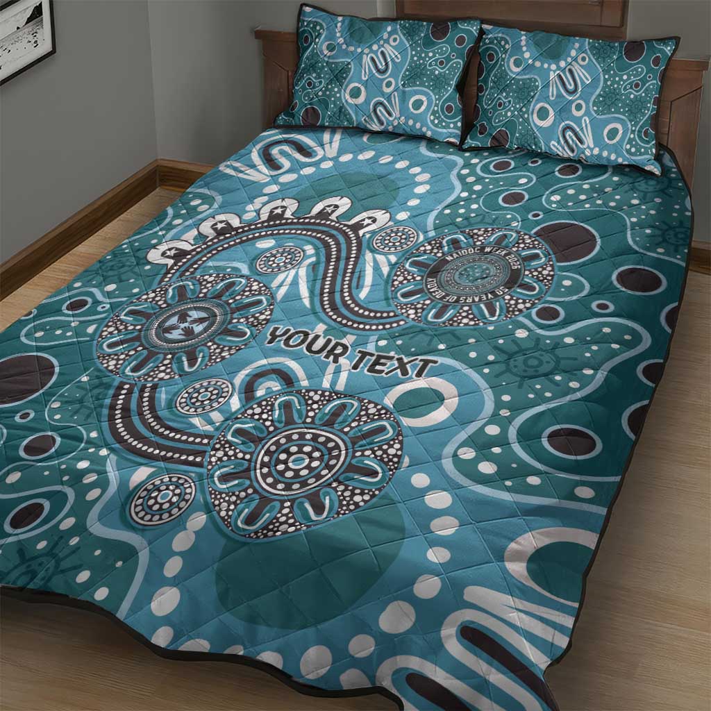 Personalised NAIDOC Week 50 Years Deadly Always Quilt Bed Set Teal Aboriginal Artwork Dot Painting