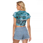 Personalised NAIDOC Week 50 Years Deadly Always Raglan Cropped T Shirt Teal Aboriginal Artwork Dot Painting