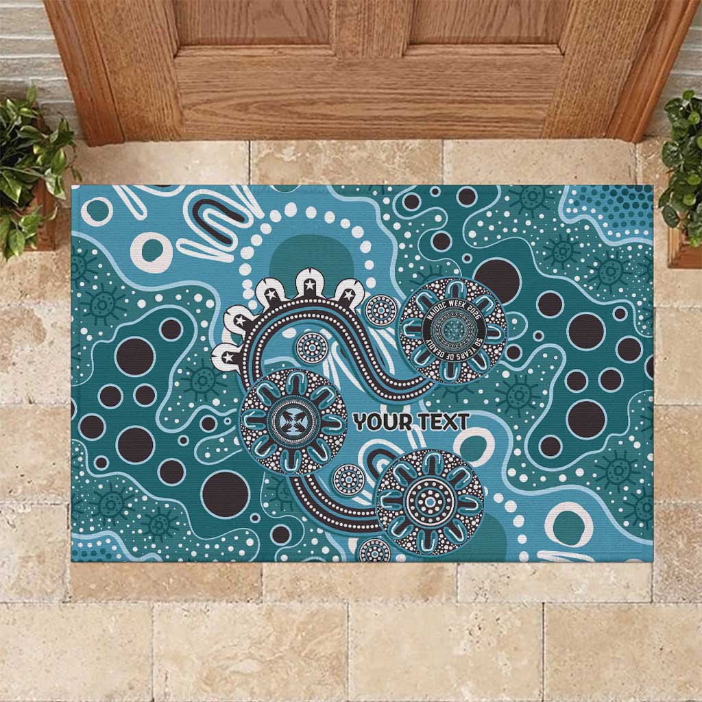 Personalised NAIDOC Week 50 Years Deadly Always Rubber Doormat Teal Aboriginal Artwork Dot Painting